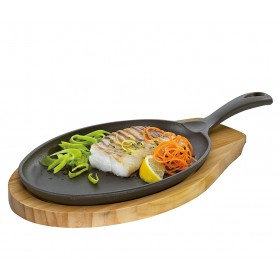 Küchenprofi BBQ Grill-/Servierpfanne oval mit Holzbrett 39 x 20 x 5cm
